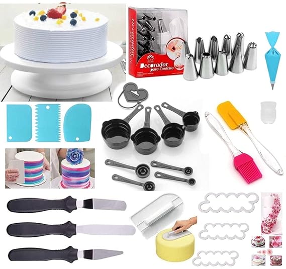 12 Piece Cake Decorating Nozzle Cake Making Set Combo 360-Degree Rotating Turntable, Icing Nozzles, Scraper Set, Silicone Spatula Perfect for Beginners and Experienced Bakers