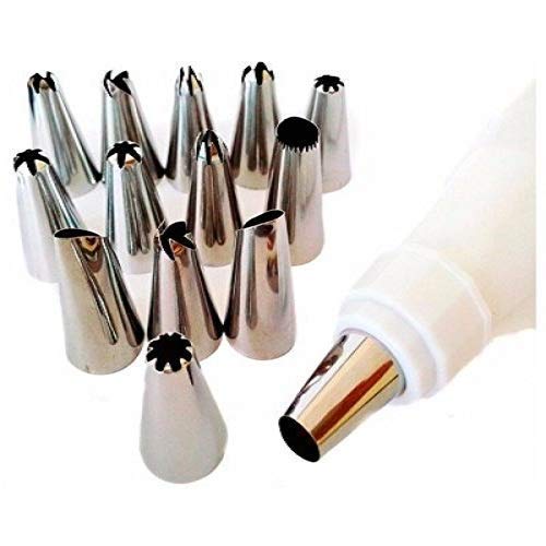 12 Piece Stainless Steel Cake Icing Decoration Tool Set Reusable & Washable Frosting Icing Piping Bag & Coupler Tips with Nozzles