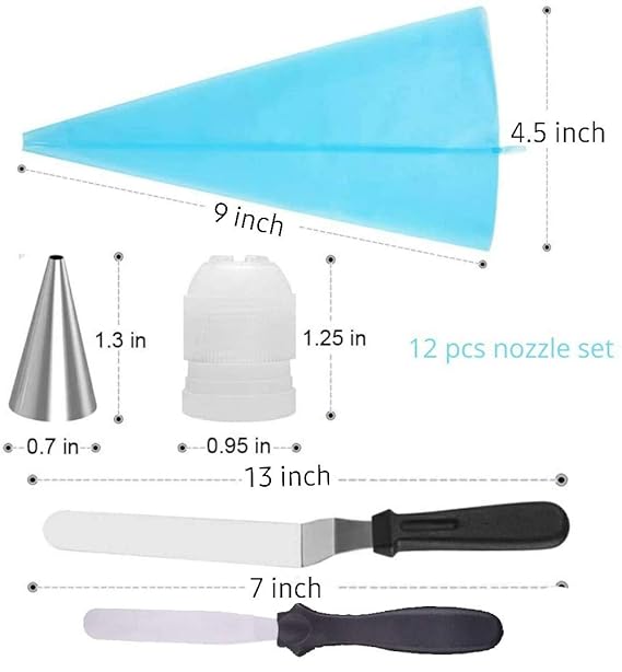 INDIA Cake Making Revolving Turn Table 12 Piece Cake Decorating Nozzles Stainless Steel Spatula 3 Icing Scraper.