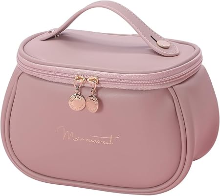 Makeup Organiser for Women & Girls, Travel Makeup Bag, Leather Makeup Bag, Cosmetic Travel Bags, Portable Leather Toiletry Bag, Large Zipper Travel Organiser (Pink - P)