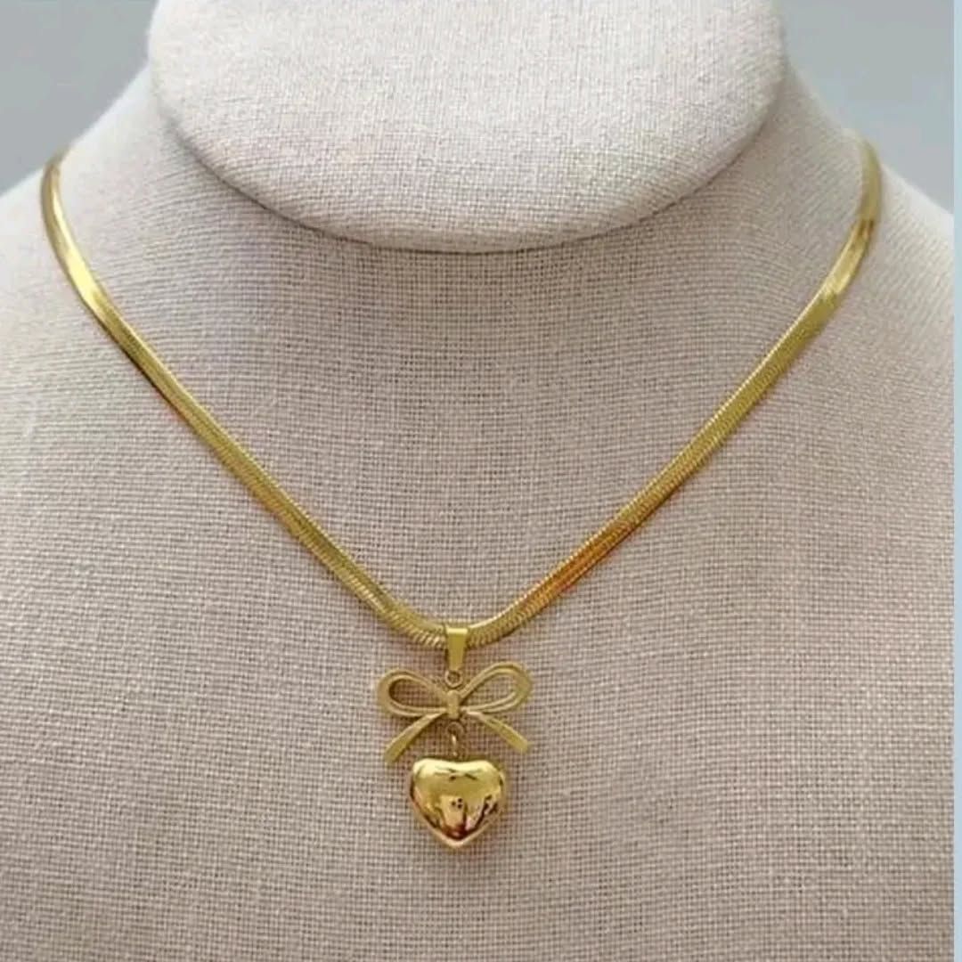 Bow-Heart Linked Necklace for Women With Earrings | Anti-Tarnish Waterproof Jewelry | Birthday, Anniversary & Wedding Gift for Wife, Mother, Sister