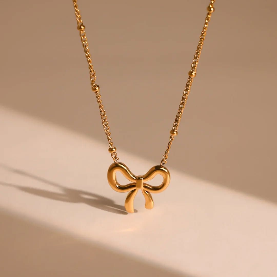 Valentine Gift for Girlfriend Bow Necklace Set for Women Stylish Pendant Choker for Women Adjustable Necklace Jewelry Neck Chain Locket Girls Accessories for Gift Bow Knot Design Jewellery